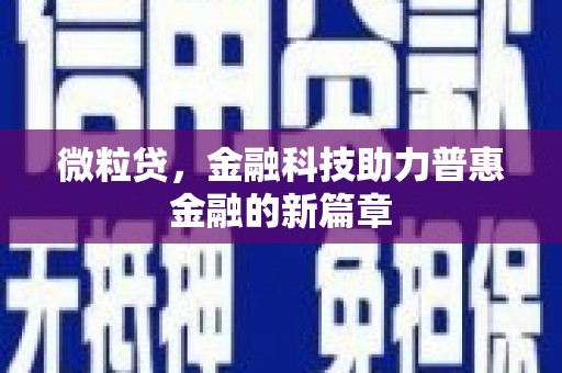 河东微粒贷，金融科技助力普惠金融的新篇章